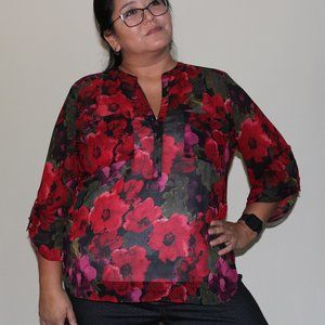 Walmart George brand XL rose sheer blouse